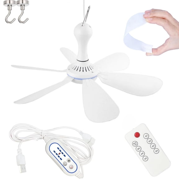 Collapsible Portable Ceiling Fan with Remote, 6 Blades Lightweight and Quiet USB Collapsible Ceiling Fan, Remote Speed Control for Travel and Cruises