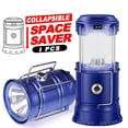 thumbnail image 1 of Collapsible Portable LED Camping Lantern Lightweight Waterproof Solar USB Rechargeable LED Flashlight Survival Kits for Indoor Outdoor Home Emergency Light Power Outages Hiking Hurricane ( Blue ), 1 of 9