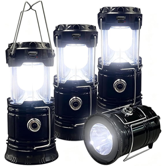 Collapsible Portable LED Camping Lantern Lightweight Waterproof Solar USB Rechargeable LED Flashlight Survival Kits for Indoor Outdoor Home Emergency Light Power Outages Hiking Hurricane 4-Pack
