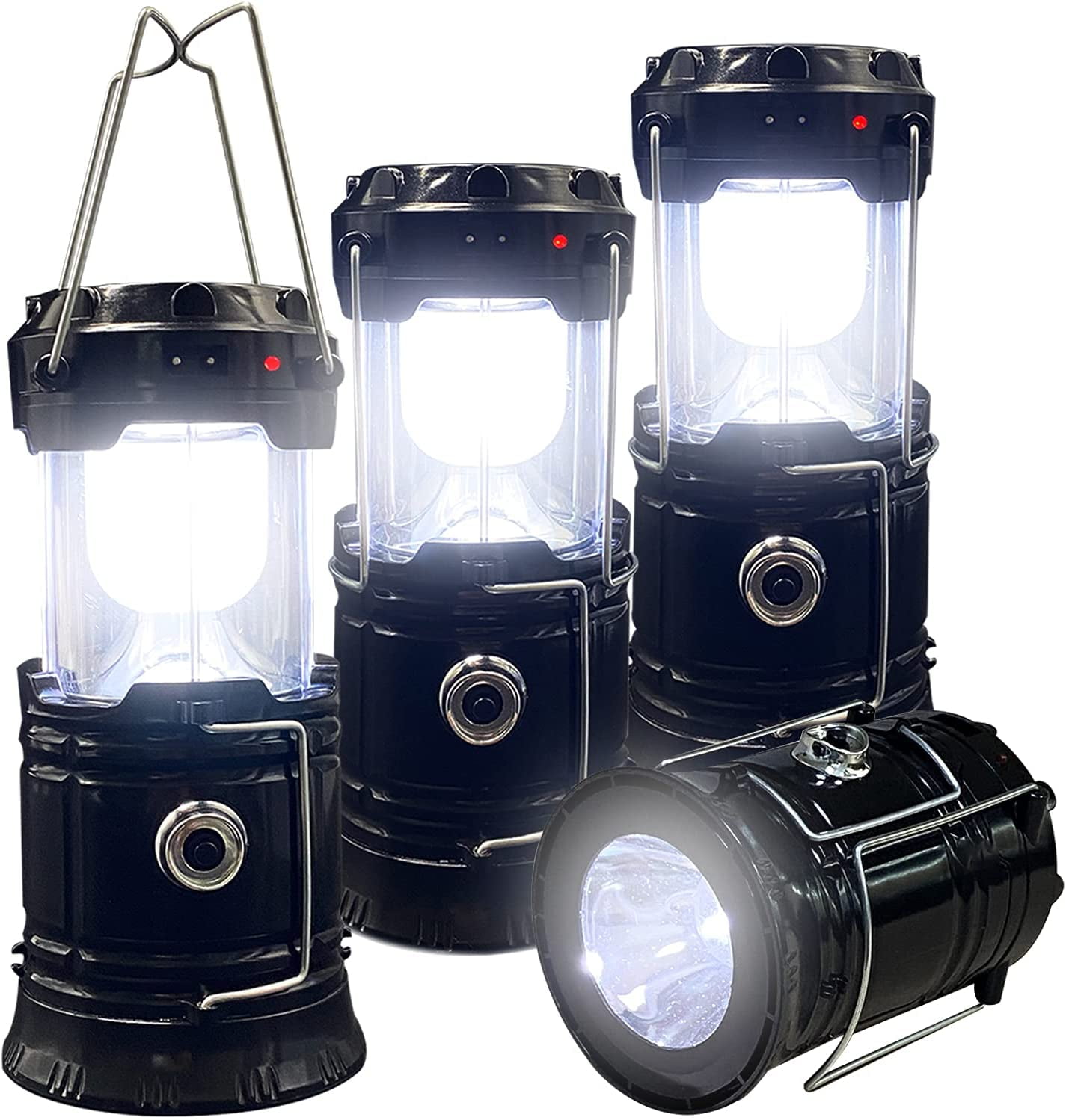 LED Camping Lantern Lightweight Waterproof Solar USB Rechargeable LED Flashlight Survival Kits for Indoor Outdoor Home Emergency Light Power Outages Hiking Hurricane 4-Pack