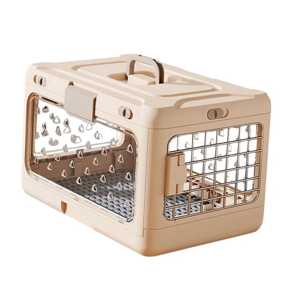 Collapsible Puppy Crate Folding Cat Travel Cage Hard Sided Bunny Carrier Durable PP Iron Wire for Pet Owners