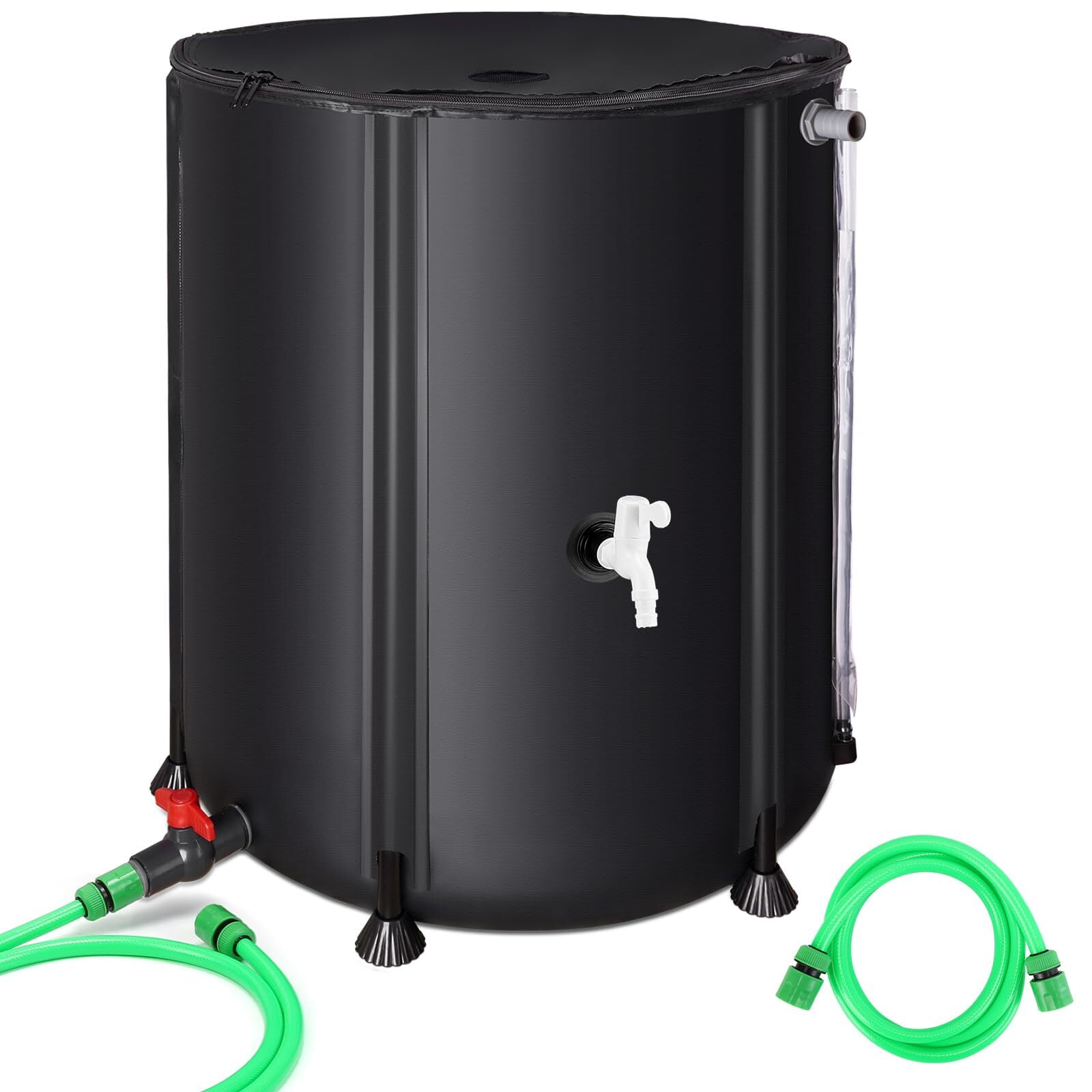 Collapsible Rain Barrel 100 Gallon FIMEI Water Collection Storage Tank, Rainwater Container with Tick Marks and Filter Spigot, Black
