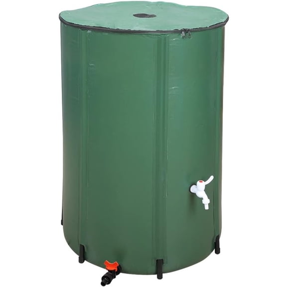 Collapsible Rain Barrel, 132 Gallon Portable Rainwater Collection System, Rain Catcher Barrel, Water Storage Tank with Two Spigots and Overflow Kit, Rain Water Barrel Collector for Garden, Green