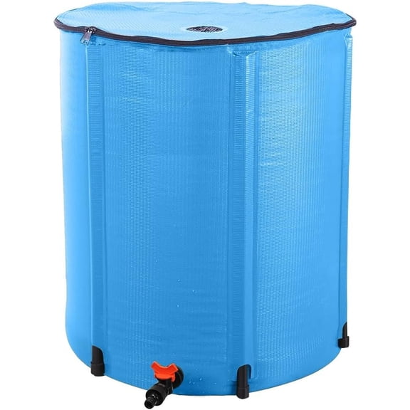 Collapsible Rain Barrel, 50 Gallon Portable Rainwater Collection System, Rain Catcher Barrel, Water Storage with Spigots and Overflow Kit, Rain Water Barrel Collector for Garden, Blue