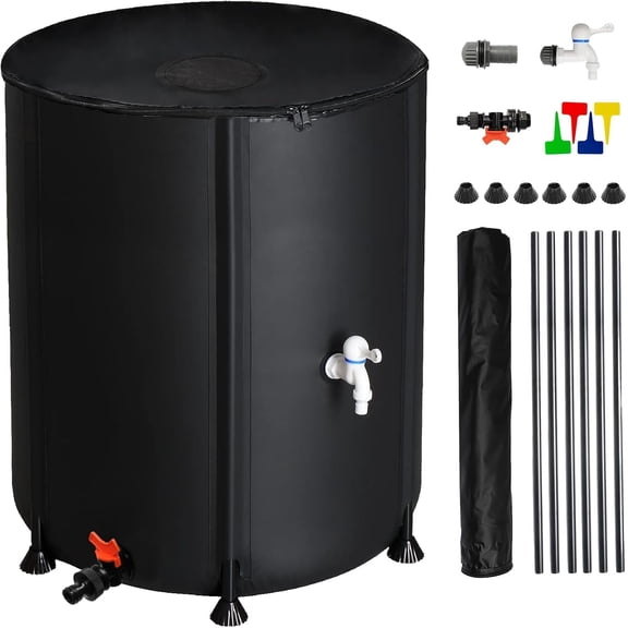 Collapsible Rain Barrel, 50 Gallon Portable Rainwater Collection System, Rain Catcher Barrel, Water Storage with Two Spigots and Overflow Kit, Rain Water Barrel Collector for Garden, Black
