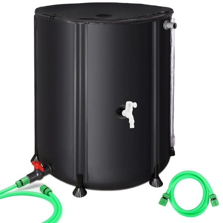 Collapsible Rain Barrel 53 Gallon Rainwater Collection Storage Tank with Garden Hose, Black