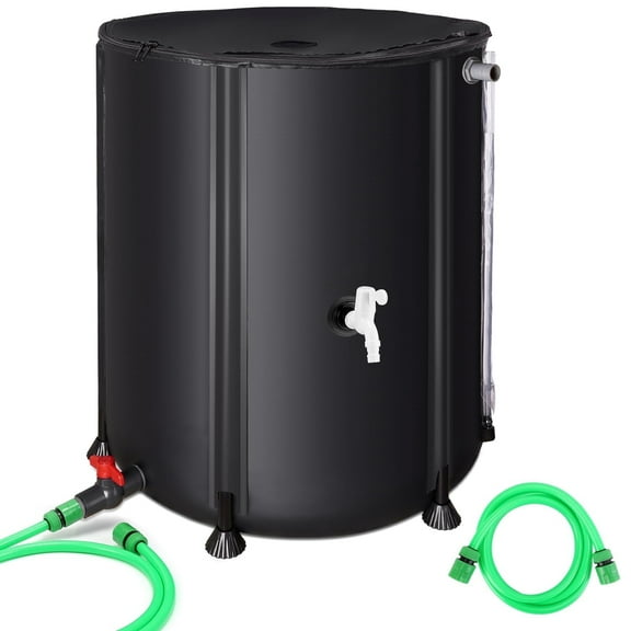 Collapsible Rain Barrel 53 Gallon Rainwater Collection Storage Tank with Garden Hose, Black