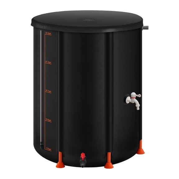 Collapsible Rain Barrel, 53 Gallon Portable Rain Water Collection Barrel, 1000D PVC Rainwater Collection System, Garden Water Catcher Tank Storage Container with Spigot & Overflow Kit, Black