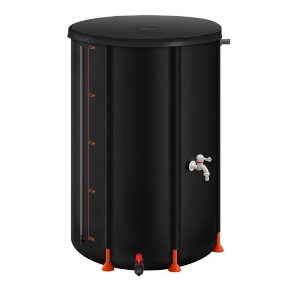 Collapsible Rain Barrel, 66 Gallon Rainwater Collection System, 500D PVC Water Catcher, Garden Storage Container with Spigot & Overflow, Black
