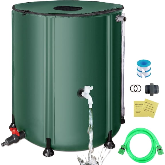 Collapsible Rain Barrel, PVC Rain Water Collection System and Water Tank for Outdoor/Garden/Lawn, Portable Rain Water Collection Barrel Container with Spigots & Overflow Kit, 53Gallon
