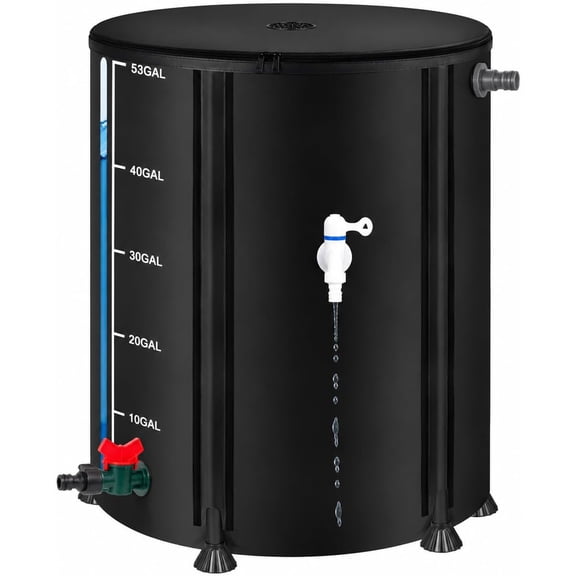 Collapsible Rain Barrel, Portable Rain Water Collection System Kit, 53 Gallon Foldable Water Tank & Storage Reservoir with Spigot for Garden, Lawn, & Emergency Use