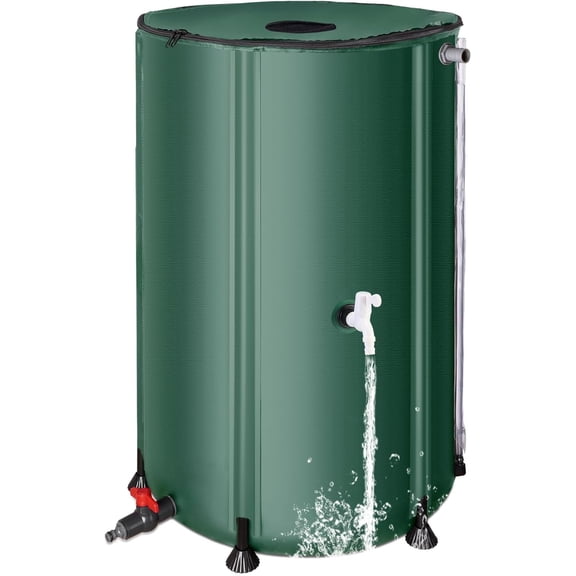 Collapsible Rain Barrel Water Collection System - 100 Gallon Portable Water Storage ,Foldable Rainwater Collect System Downspout, Water Catcher Container with Filter, Spigots&Overflow Kit,Green