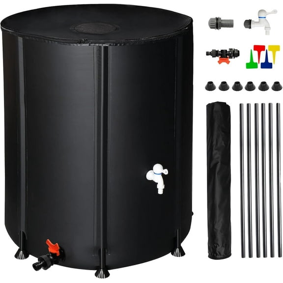 Collapsible Rain Barrel Water Collection System 132 Gallon Portable Water Storage Tank Rainwater Collection System Includes Spigot and Overflow Kit Black