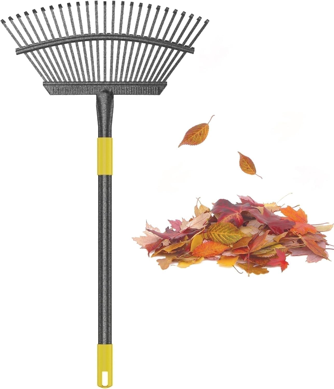 AEASKIEY Collapsible Rake for Leaves 25 Metal Tines, 60 inch Metal Garden Rake Heavy Duty