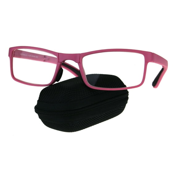 Collapsible Rectangular Plastic Folding Clear Lens Reading Glasses Pink 2.5