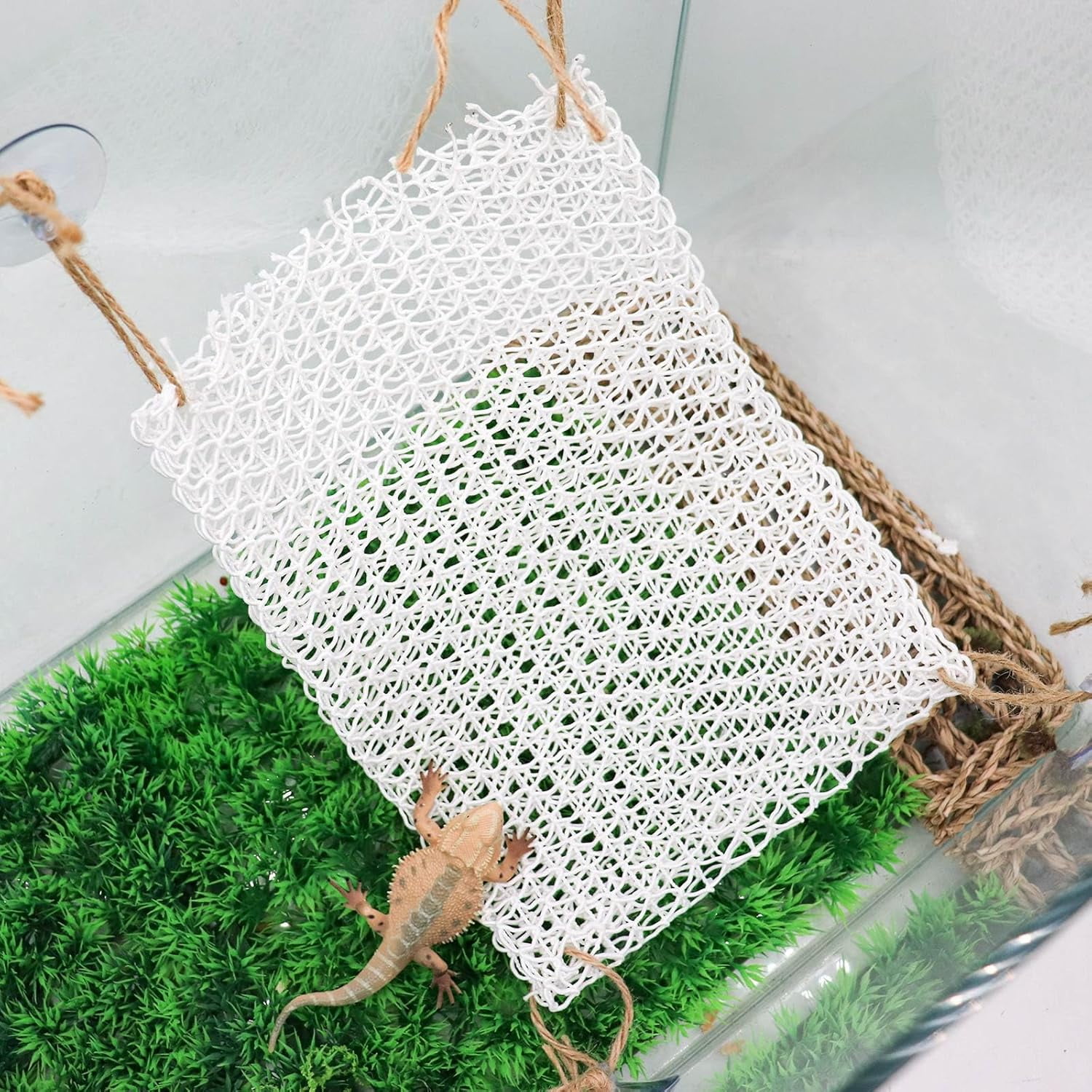 Collapsible Reptile Hammock with Suction Cups, Breathable Climbing Net Lounger for Bearded Dragon, Gecko, Snake, Hermit Crab, Reptile Tank Accessories