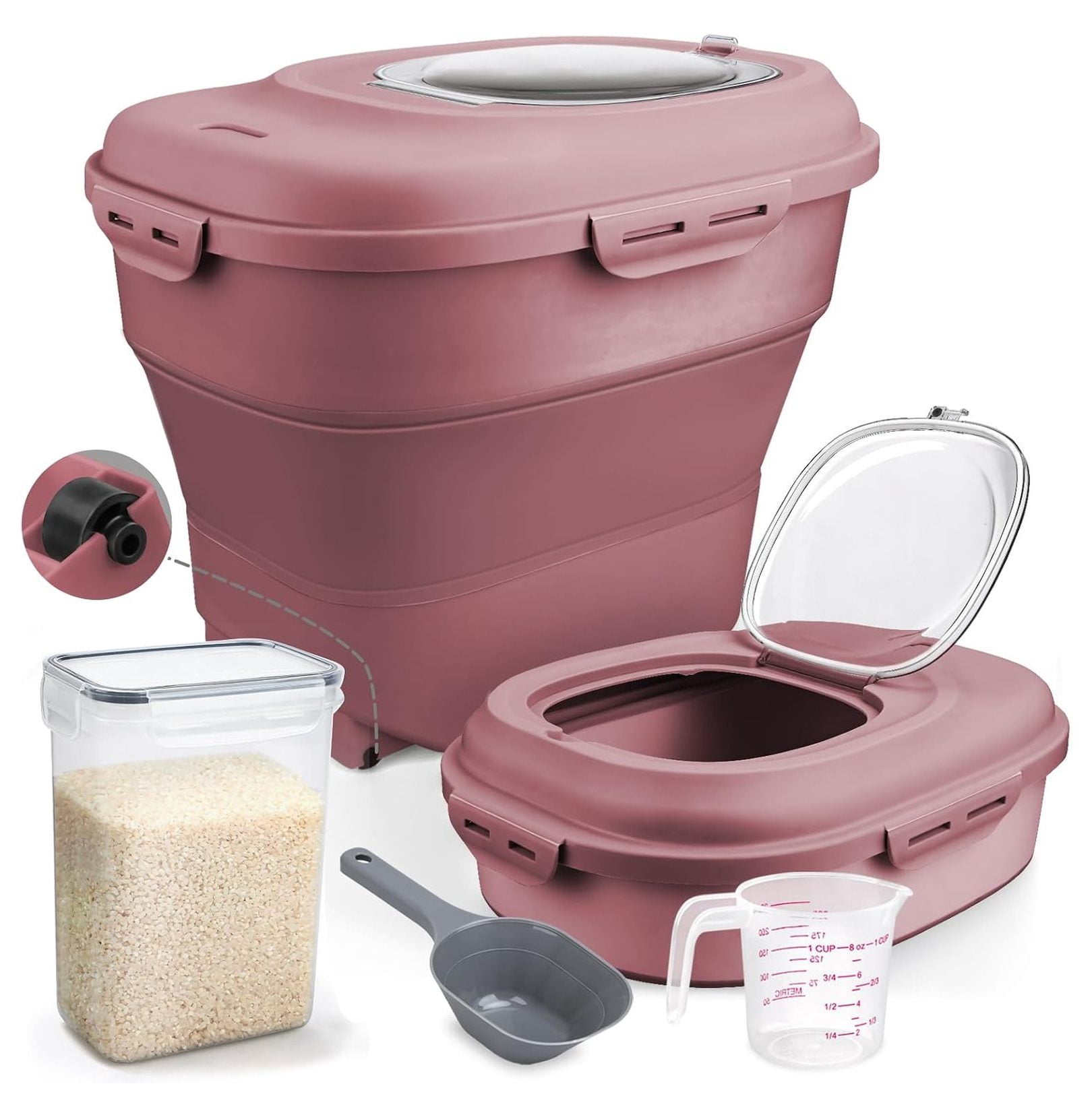Collapsible Rice Storage Bin Cereal Container with Airtight Magnetic ...