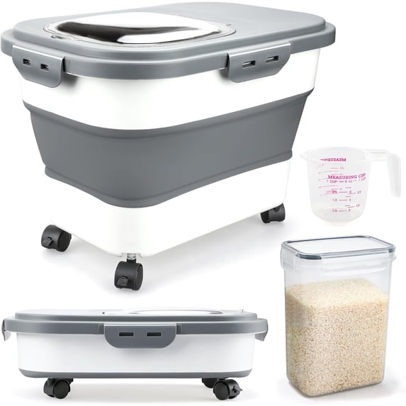 Collapsible Rice Storage Container 20 to 30Lbs Food Bin with Rolling ...