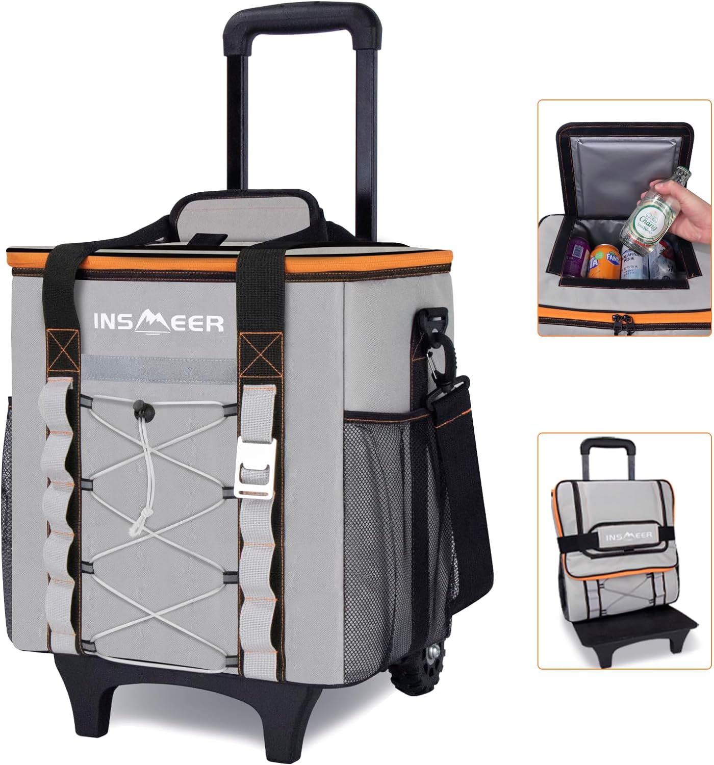 Collapsible Rolling Cooler 45 Cans/30L,Insulated Cooler Bag with