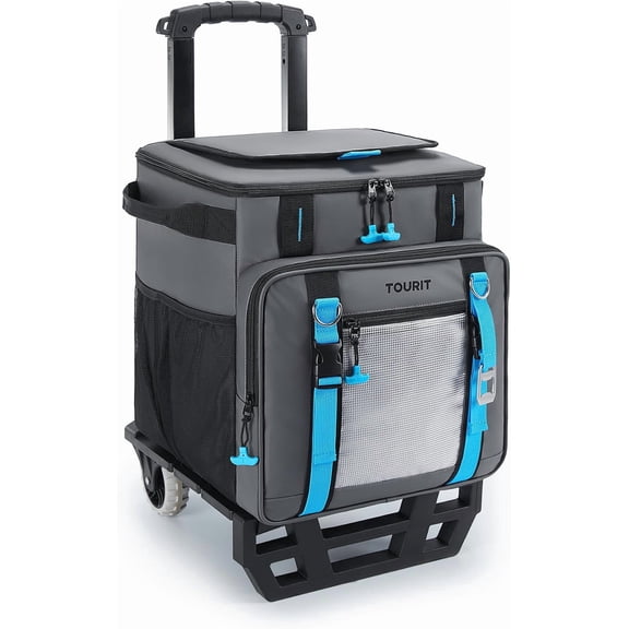 Collapsible Rolling Cooler with Wheels, 50-Can 30L Capacity, 16-Hour Ice Retention, All-Terrain Cart, Waterproof Soft-Sided Cooler Bag