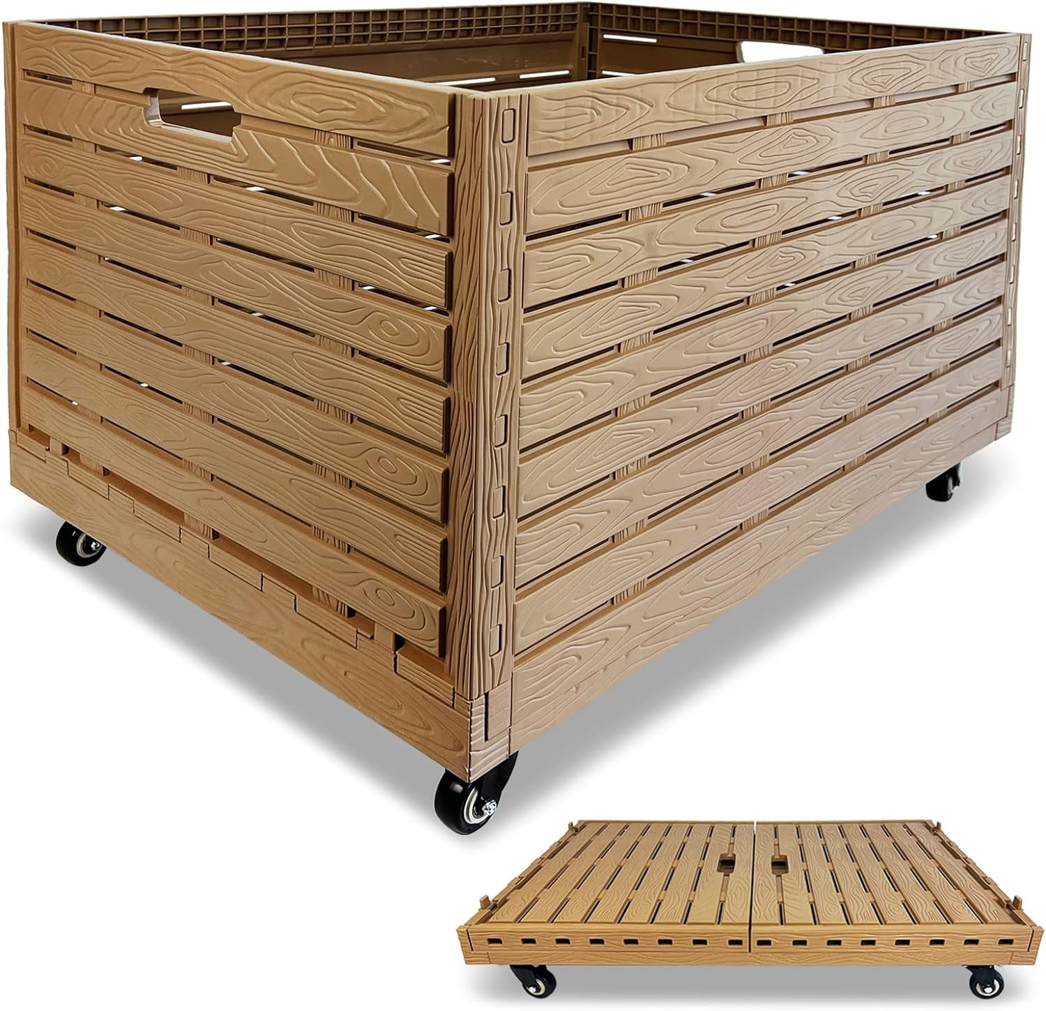 Collapsible Rolling Crate on Wheels, 440lbs Capacity Foldable Storage