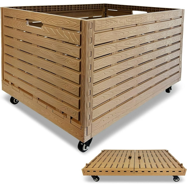Collapsible Rolling Crate on Wheels, 440lbs Capacity Foldable Storage
