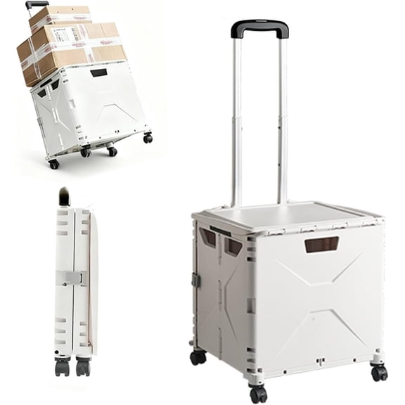 Collapsible Rolling Crate on Wheels for Teachers - Heavy Duty Plastic Teacher Tote Basket with Capacity, Durable Wheels, and Multi-Functional Design for Classroom, Shopping, or Travel (White)