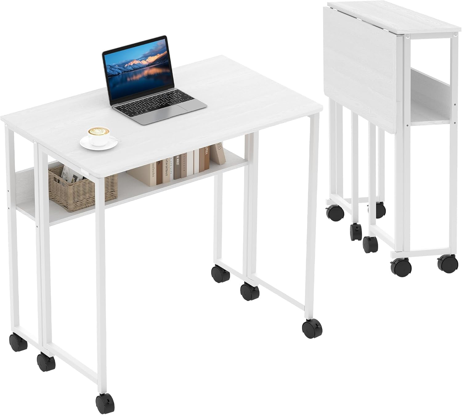 Collapsible Rolling Desk with Sturdy Frame, 135 Lb Capacity Compact ...