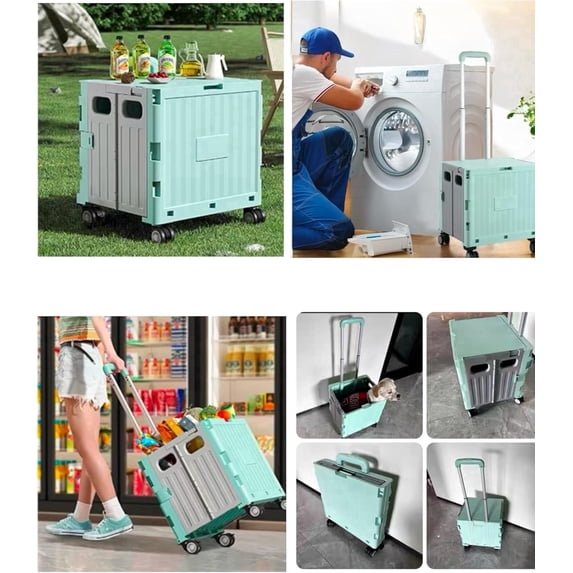 Collapsible Rolling Folding Dolly Cart for Teachers - Multi-Functional Teacher Dolly with Extra Storage, Durable Wheels, and Easy-to-Fold Design for Classroom, Office, Shopping