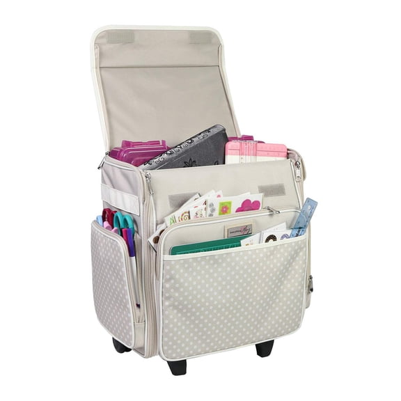 Collapsible Rolling Scrapbook Featherweight Case, Tan Dot