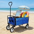 thumbnail image 1 of Collapsible Rolling Wagon Utility Cart w/ Wheels, 40.5"x21"x46.5" Folding Utility Canopy Wagon w/Adjustable Handle, 2 Mesh Cup Holders, for Outdoor, Beaches, Gardens, Parks, Shopping, S10483, 1 of 13