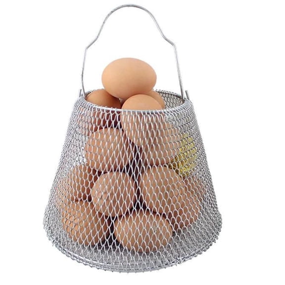 Collapsible Round Egg Basket - Metal Wire Storage with Handles, for Hanging & Gathering - Golden Basket, Holds eggs