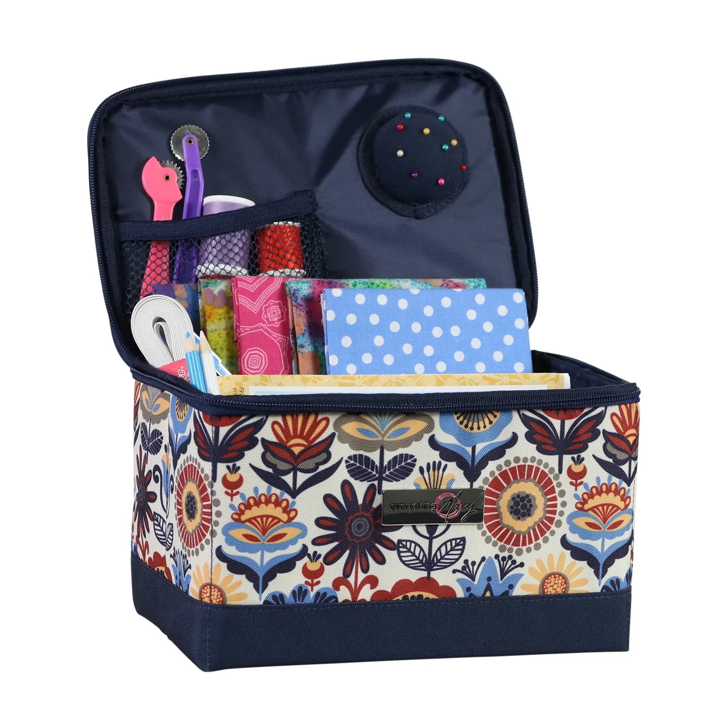 Everything Mary Collapsible Sewing Kit Organizer Box, Black Floral