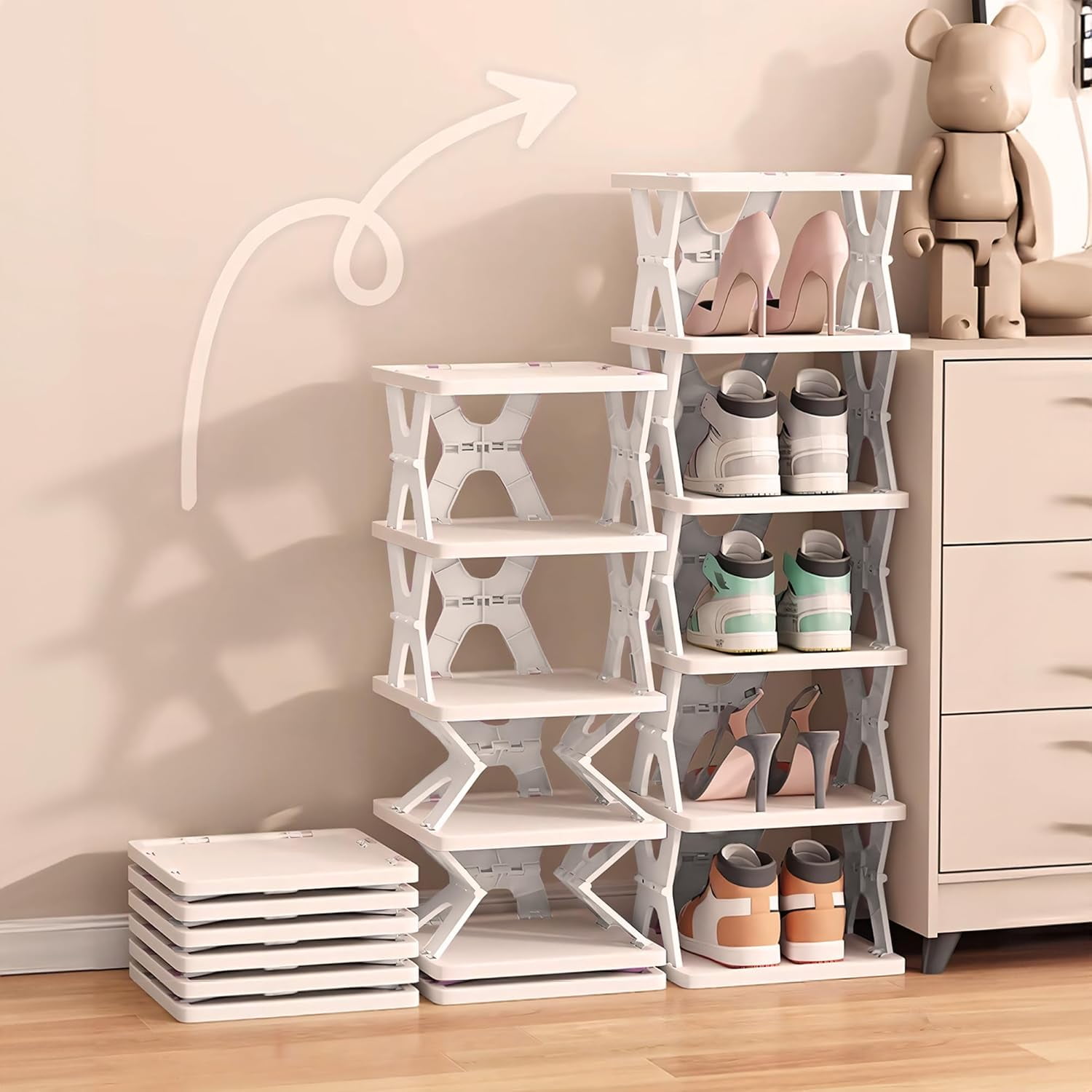Collapsible Shoe RackOrganizer 6 Tiers-Foldable Shoe Racks for Closet ...