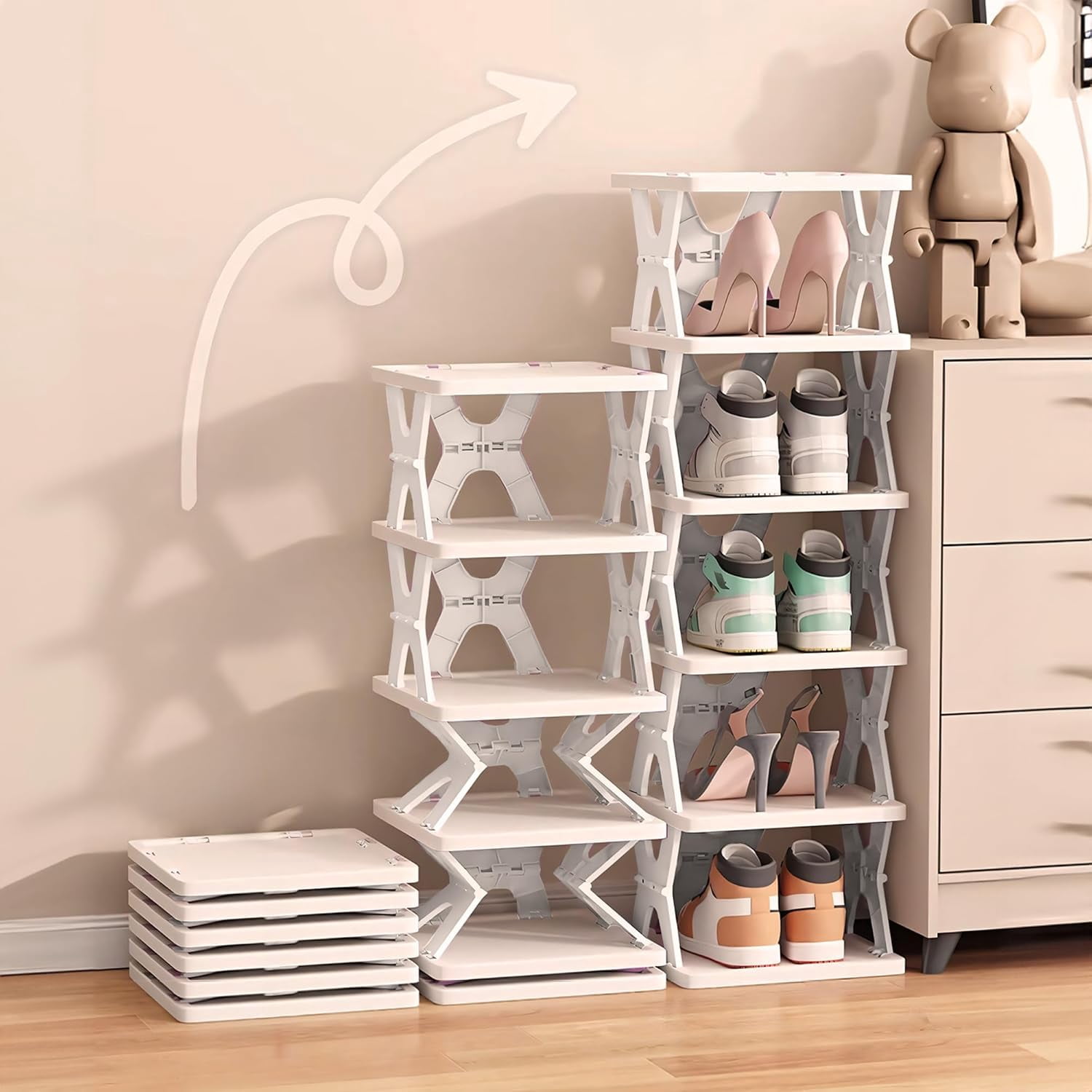 Collapsible Shoe RackOrganizer 6 Tiers-Foldable Shoe Racks for Closet ...