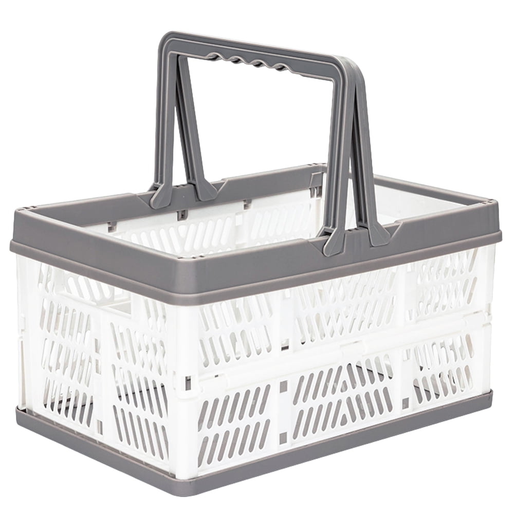 White Shopping Basket with Handles, Wicker Storage Bin for Office and Home, 29.8 x 19.7 x 15.6 cm