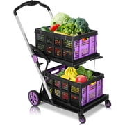 Collapsible Shopping Cart on Wheels, Folding Shopping Cart with 360  Swivel Wheels, Multi Use Utility Carts Adjustable Portable Trolley, Used for Picnic, Supermarket, Purple