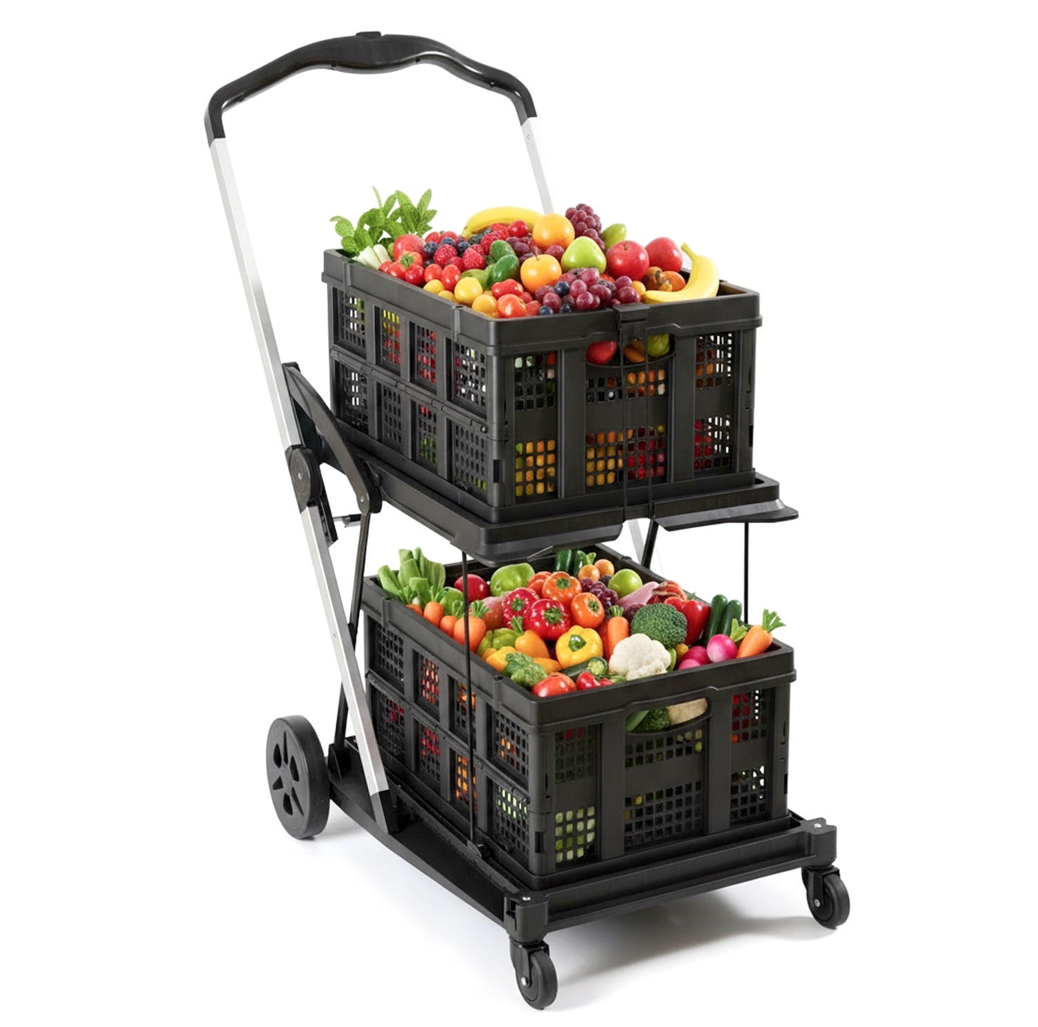Collapsible Shopping Cart on Wheels, Folding Shopping Cart with 360° Swivel Wheels, Multi Use Utility Carts Adjustable Portable Trolley, Used for Picnic, Supermarket, Black - Walmart.com