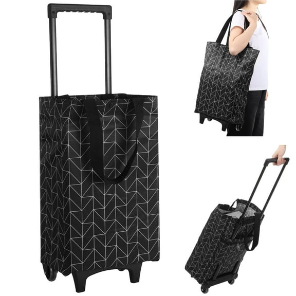 Collapsible Shopping Cart with Wheels, Portable Grocery Trolley Tote Bag Telescoping Cart for Travel Shopping Camp