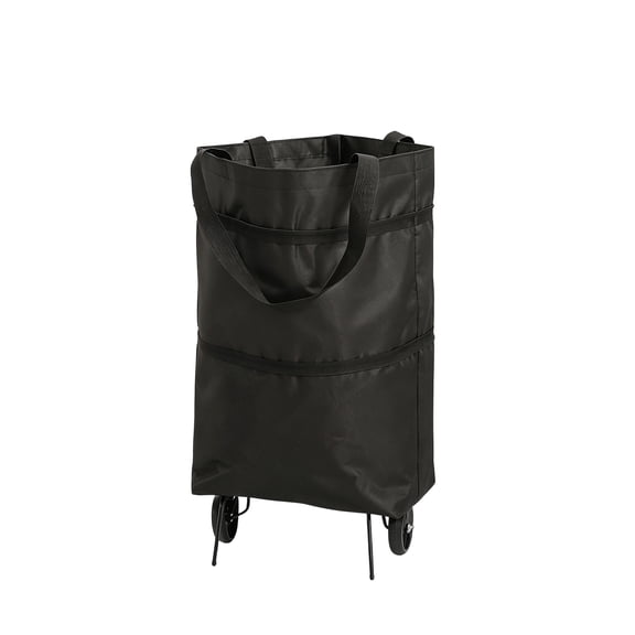 Collapsible Shopping Grocery Bag With Wheels Rolling Tote Bag With Wheels Large Reusable Shopping Bags, Black