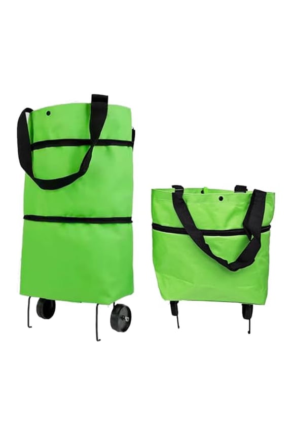 Collapsible Shopping Grocery Bag With Wheels Rolling Tote Bag With Wheels Large Reusable Shopping Bags Foldable Cart(Green,Large)