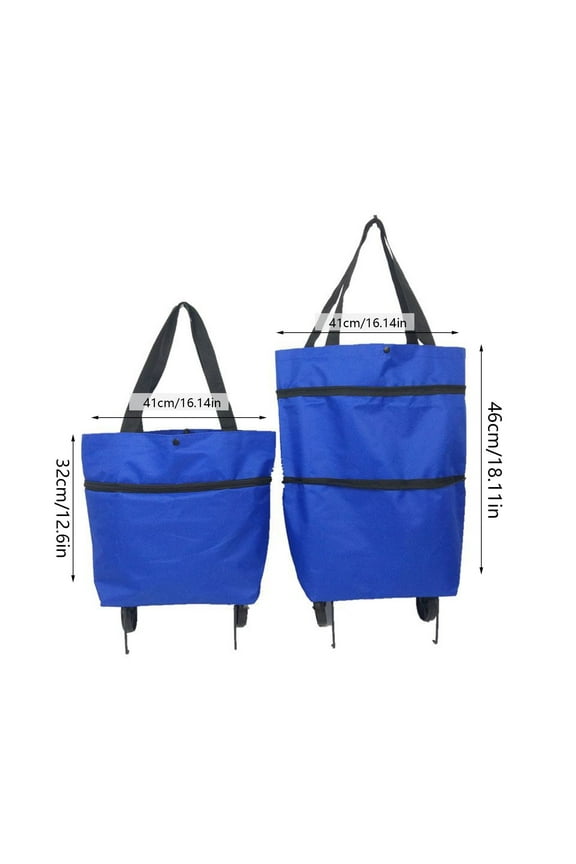 Collapsible Shopping Grocery Bag with Wheels, Rolling Tote Bag with Wheels, Large Reusable Shopping Bags Foldable Shopping Cart, Blue(One Pack)