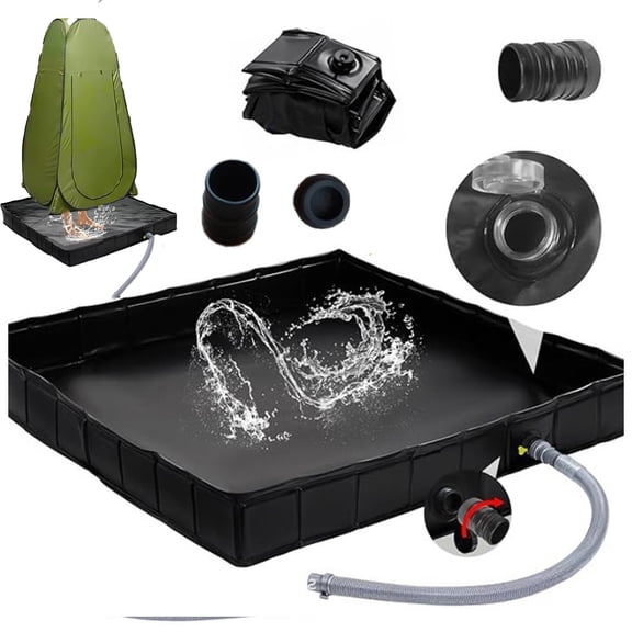 Portable Camping Shower Pan 41" Collapsible Shower Base with Drain Pipe for RV, Outdoor Tent, Beach & Pet Bath