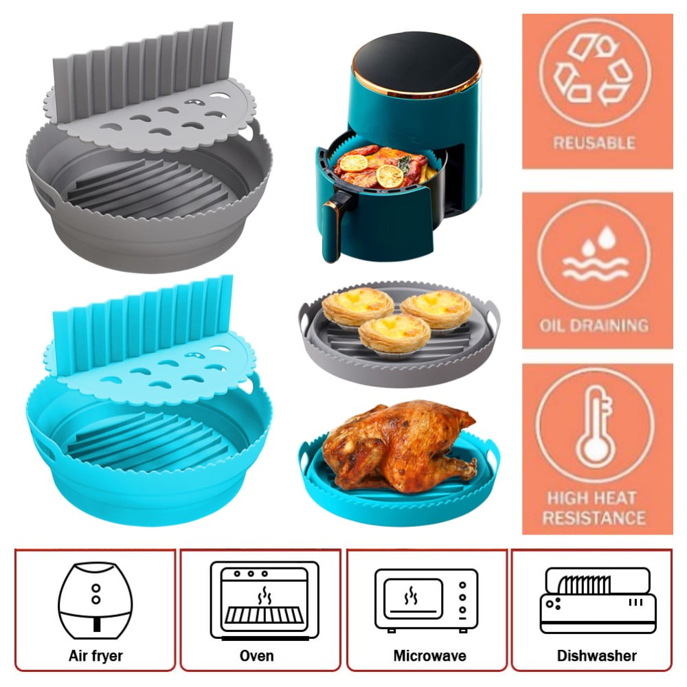 Collapsible Air Fryer Silicone Pot Reusable Round Square Liners Basket for  Air Fryer Non-slip Baking Tray Oven Accessories
