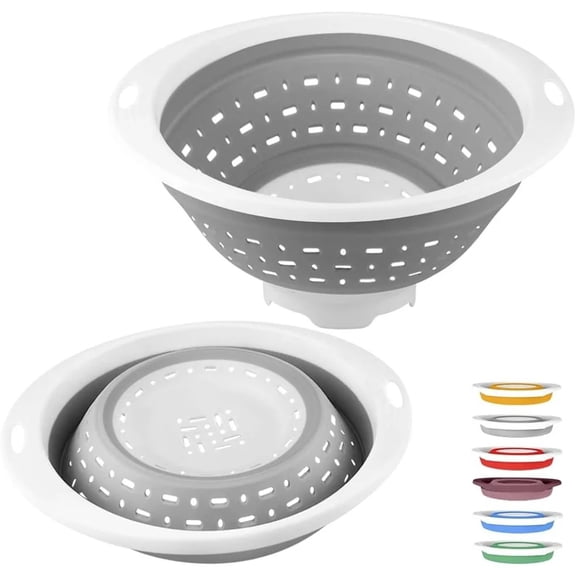 Collapsible Silicone Colander, Foldable Strainer Basket with Handles, BPA-Free for Kitchen, Fruits, Vegetables, Grey