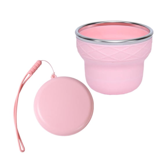 Collapsible Silicone Cup Ice Cream Shape with Stainless Steel Rim for Travel
