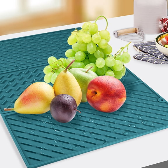 Collapsible Silicone Dish Drying Mat Trifold Large Food Grade Heat Resistant Kitchen Counter Drainage Tray Multi-Purpose Use for Fruits Vegetables and Tableware Green