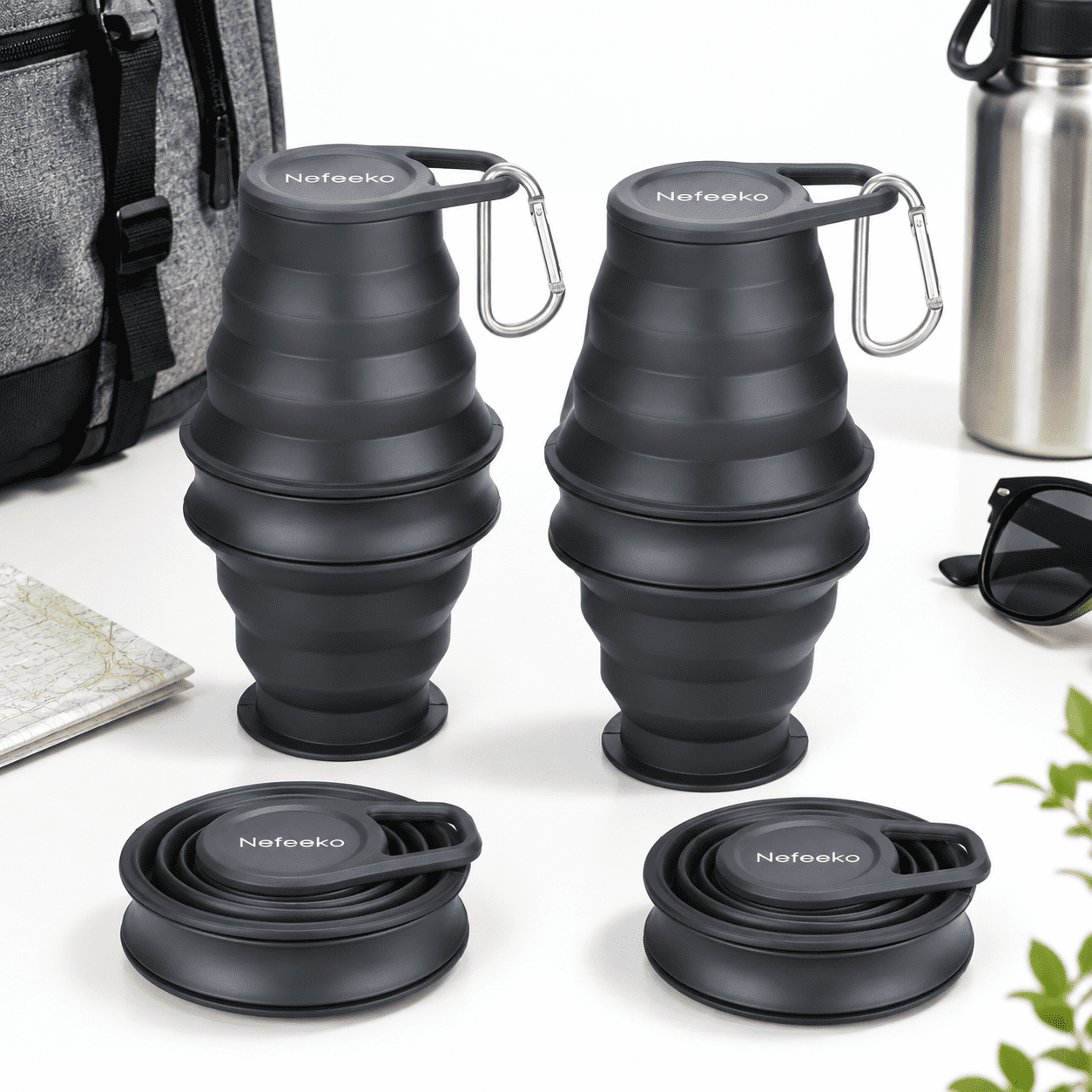 Collapsible Silicone Foldable Water Bottle, BKBK 2 Pack, Portable ...