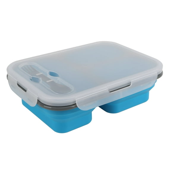 Collapsible Silicone Food Storage Container with lid for Adult, 3 compartments BPA free Foldable Lunch Box, Microwave, Freezer & Dishwasher Safe