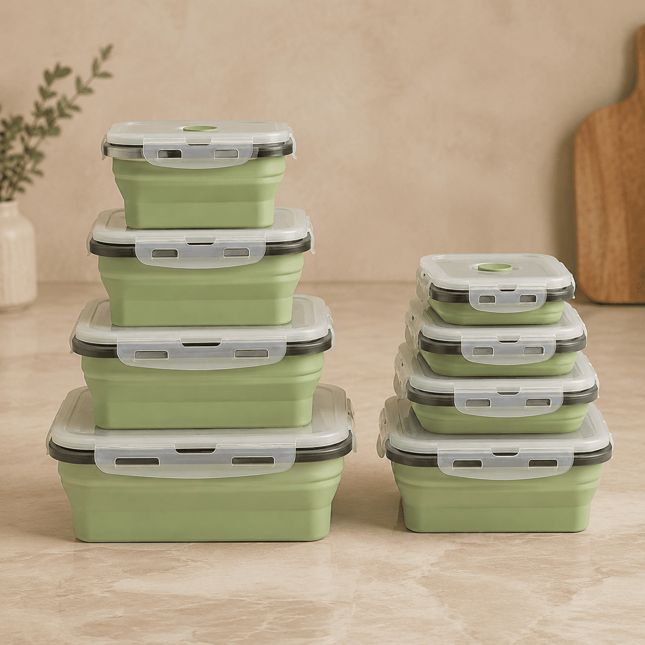Collapsible Silicone Food Storage Containers 4-pack Green For Meal Prep ...